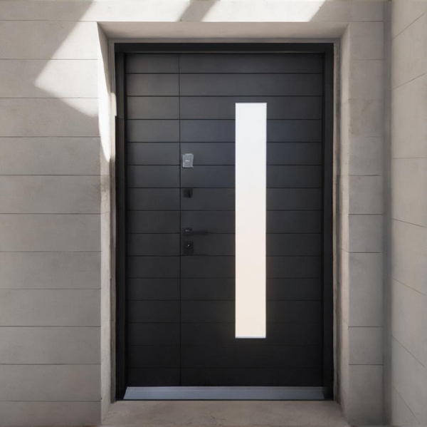 Полуторная дверь с узким окном