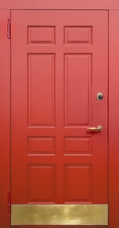 Металлическая дверь с терморазрывом и отбойником из латуни (МДФ RAL красный)