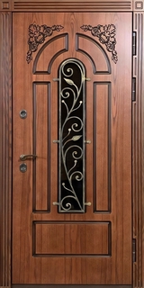 Стальная дверь с терморазрывом, стеклопакетом и ковкой (отделка МДФ с фрезеровкой) Стальная дверь с терморазрывом, стеклопакетом и ковкой (отделка МДФ с фрезеровкой)