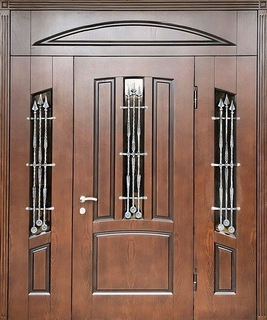 Входная группа с терморазрывом, тремя стеклопакетами и ковкой (отделка МДФ со шпоном) Входная группа с терморазрывом, тремя стеклопакетами и ковкой (отделка МДФ со шпоном)