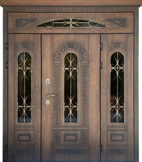 Входная остекленная группа с терморазрывом, коваными решетками и отделкой из панелей МДФ Входная остекленная группа с терморазрывом, коваными решетками и отделкой из панелей МДФ