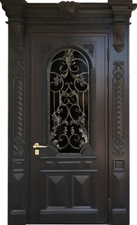 Парадная дверь с терморазрывом, капителями, остеклением и ковкой