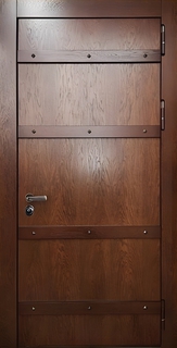 Стальная шпонированная термодверь МДФ с поперечными рейками