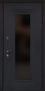 Стальная термодверь для дома со стеклопакетом и отделкой черными панелями МДФ