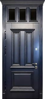 Стальная термодверь МДФ с багетом, карнизом и фрамугой со стеклом Стальная термодверь МДФ с багетом, карнизом и фрамугой со стеклом
