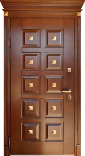 Входная термодверь МДФ с псевдофиленкой, карнизом и декором «пирамидки» Входная термодверь МДФ с псевдофиленкой, карнизом и декором «пирамидки»