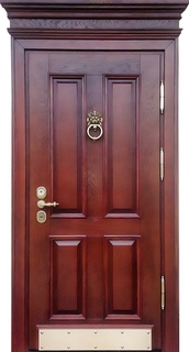 Утепленная термодверь с кнокером, карнизом и отбойником (МДФ шпон с багетом) Утепленная термодверь с кнокером, карнизом и отбойником (МДФ шпон с багетом)