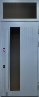 Стальная термодверь с остекленной верхней вставкой и бугельной ручкой (серые плиты МДФ RAL) Стальная термодверь с остекленной верхней вставкой и бугельной ручкой (серые плиты МДФ RAL)