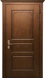 Входная термодверь со шпонированной плитой МДФ и карнизом