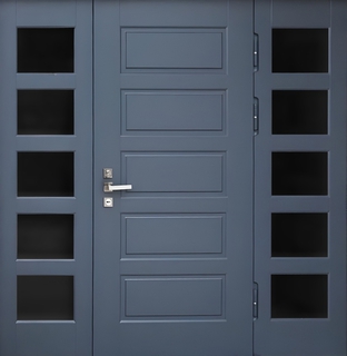 Входная группа с терморазрывом и остеклением (плиты МДФ RAL серого цвета) Входная группа с терморазрывом и остеклением (плиты МДФ RAL серого цвета)