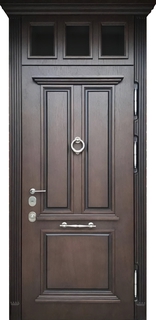 Входная термодверь МДФ с багетом, кнокером и стеклом во фрамуге Входная термодверь МДФ с багетом, кнокером и стеклом во фрамуге